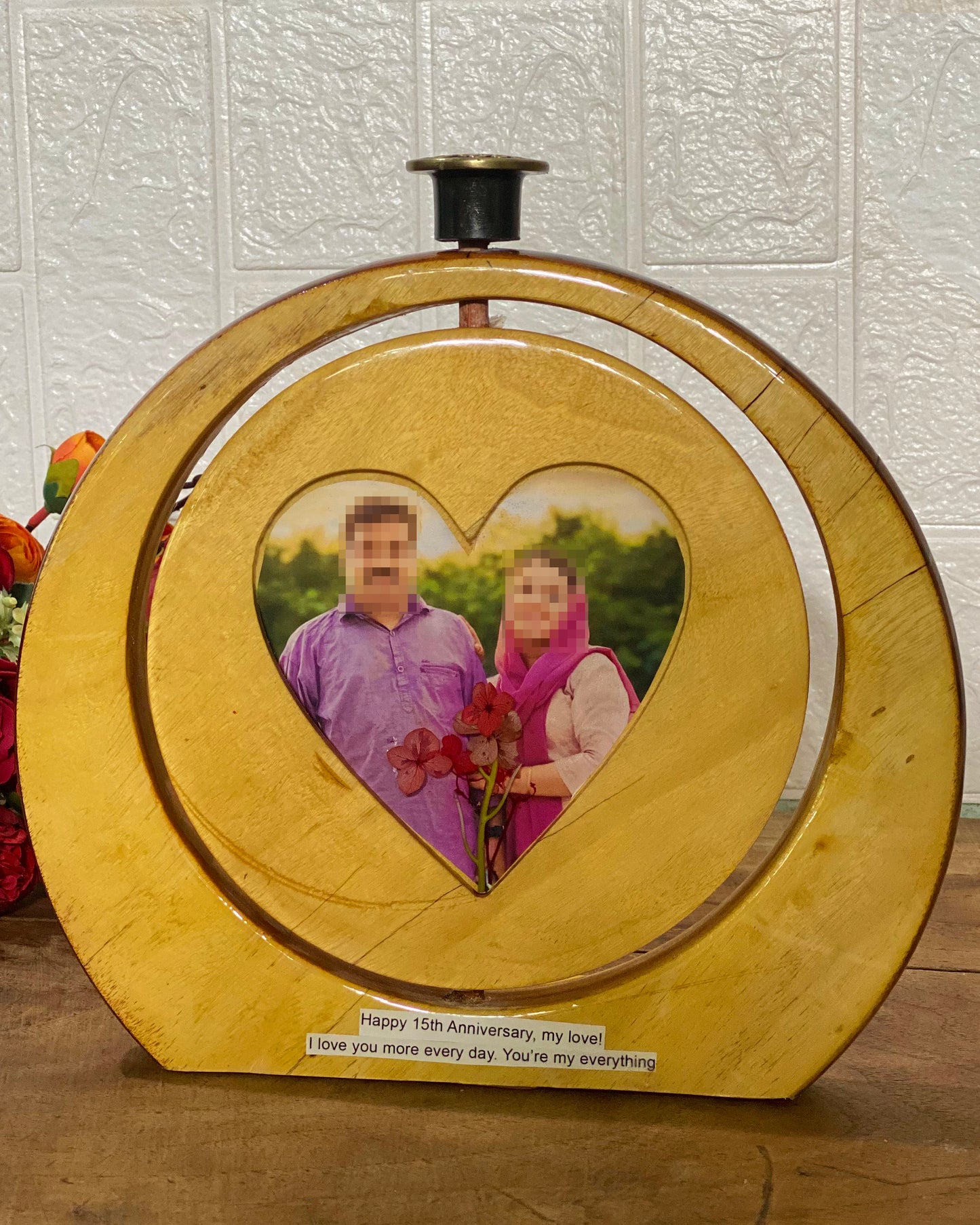 Wooden Photo Spinner. Personalized Wedding Anniversary Gift