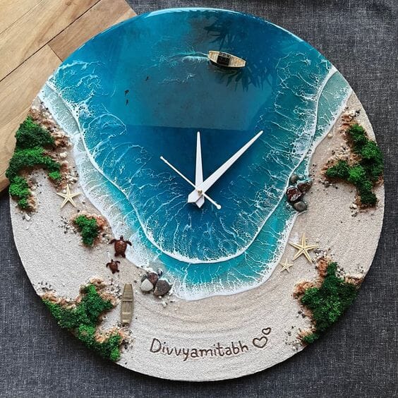 Resin clock with a captivating ocean theme design Image