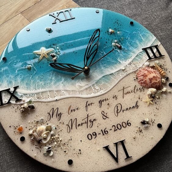 Resin clock with a captivating ocean theme design Image