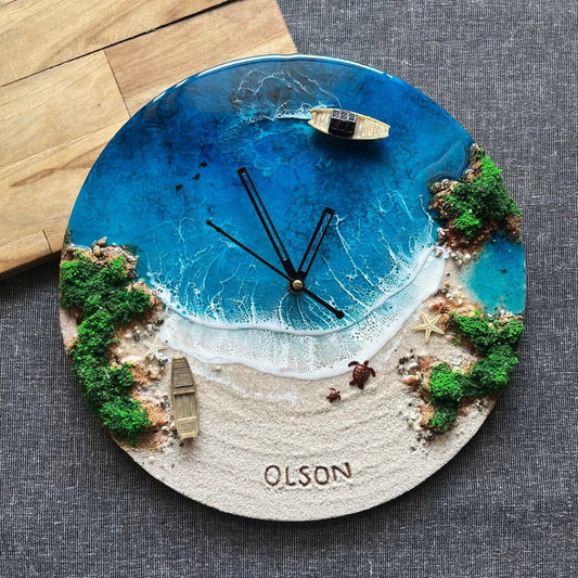 Resin clock with a captivating ocean theme design Image