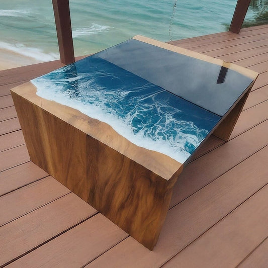 Resin coffee table ocean theme 38x32 inches Image